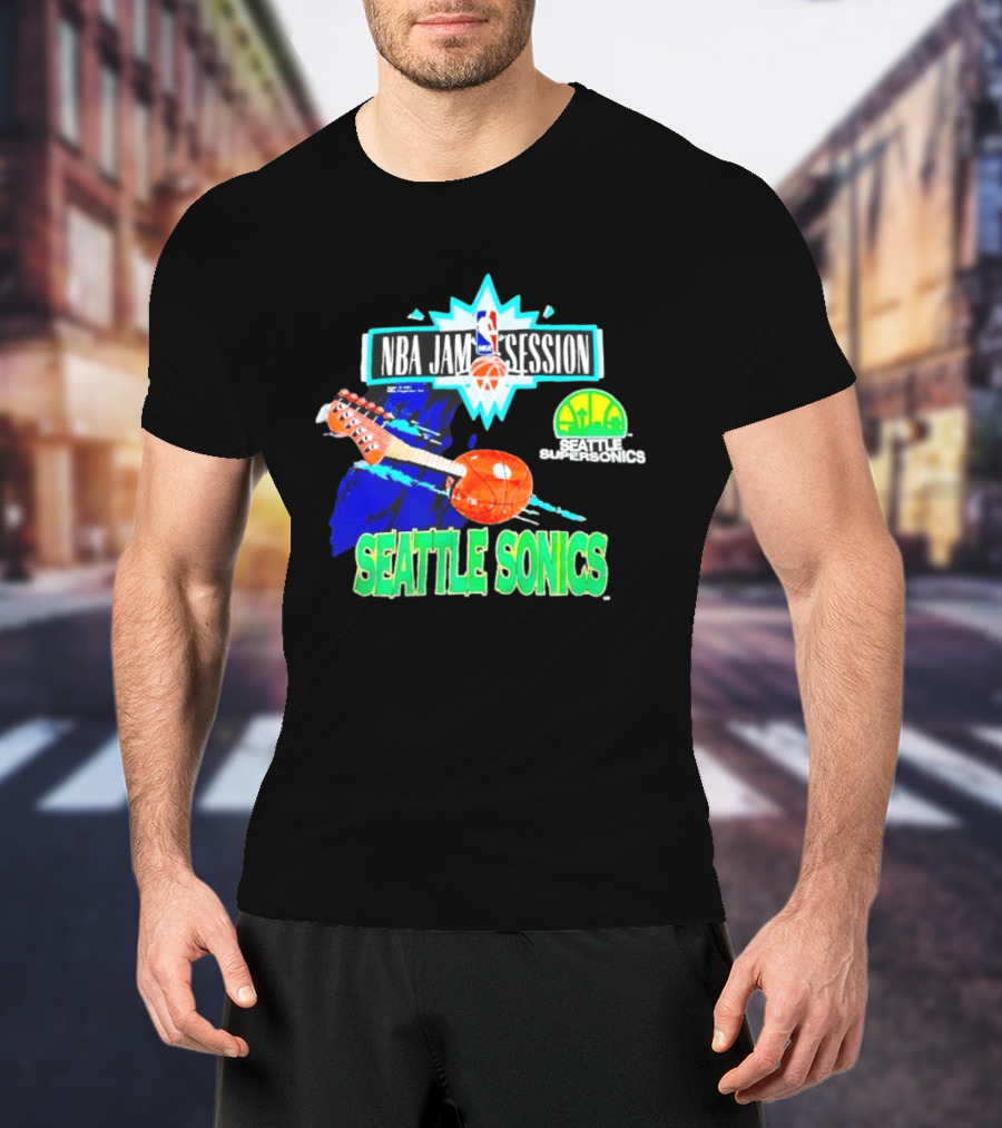Seattle SuperSonics NBA Jam Session Retro Basketball Guitar T-Shirt