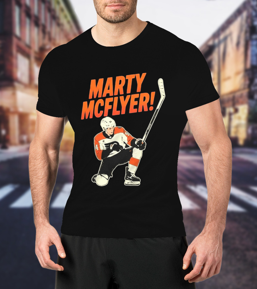 Marty McFlyer 94 Hockey Player In Action T-Shirt