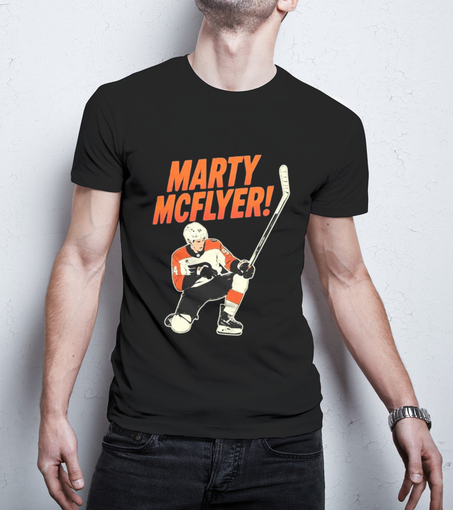 Marty McFlyer 94 Hockey Player In Action T-Shirt
