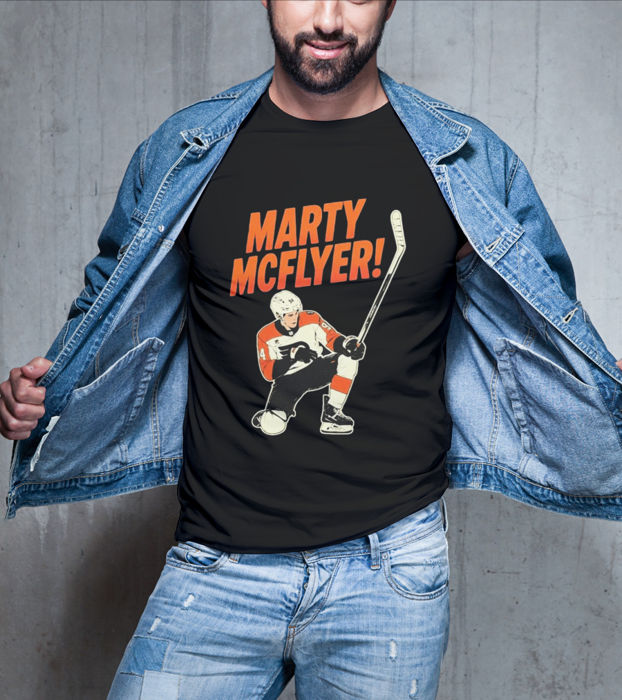 Marty McFlyer 94 Hockey Player In Action T-Shirt