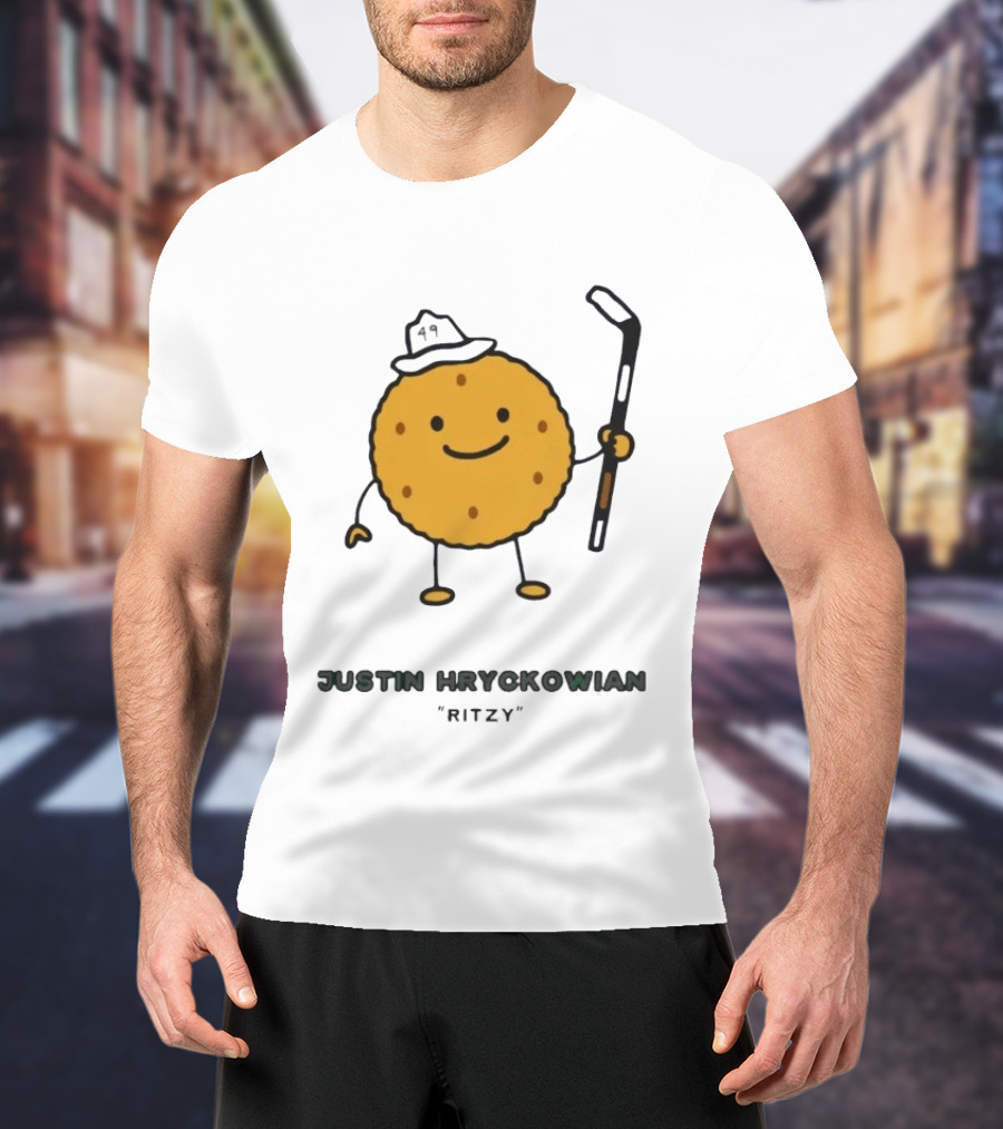Justin Hryckowian Ritzy Hockey Cookie Character With Hat T-Shirt