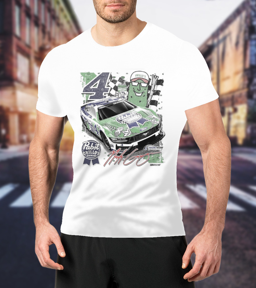 NASCAR Pabst Blue Ribbon Grillo's Pickles Car Number 4 Racing Collaboration T-Shirt