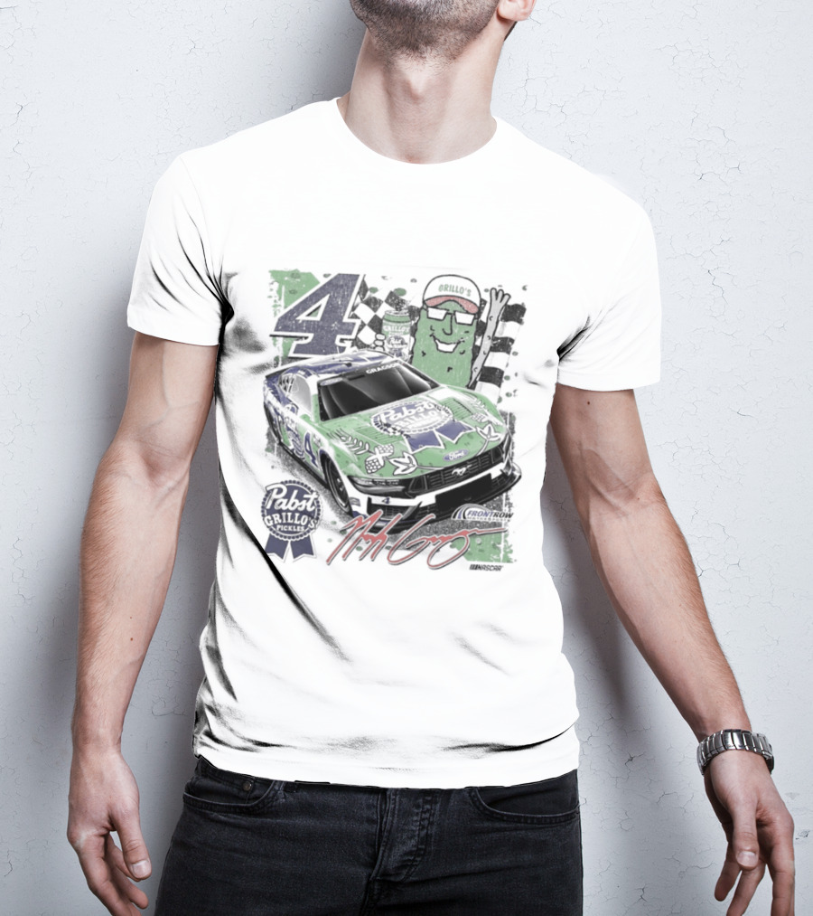 NASCAR Pabst Blue Ribbon Grillo's Pickles Car Number 4 Racing Collaboration T-Shirt