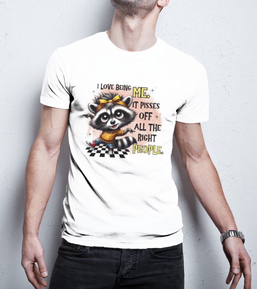 Raccoon I Love Being Me It Pisses Off All The Right People Yellow Bandana Denim Sneakers T-Shirt