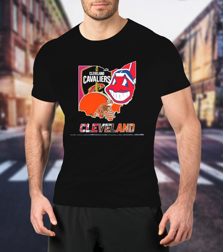 Cleveland Cavaliers Browns Indians 2026 Team Sport Map T-Shirt