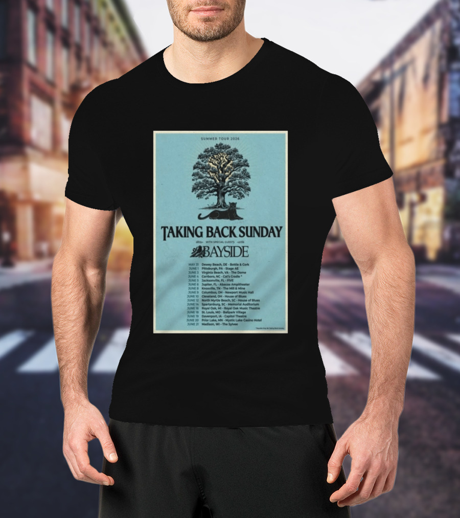 Summer Tour 2026 Taking Back Sunday With Bayside Concert Dates And Locations T-Shirt