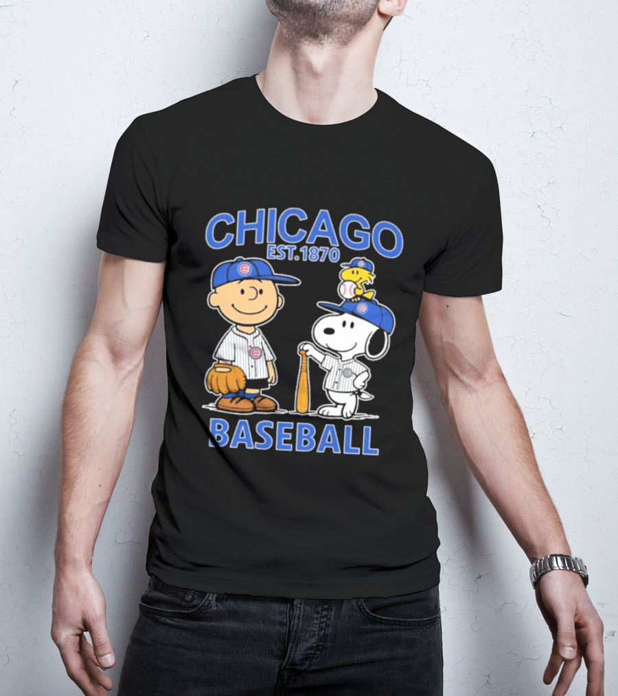 Chicago Est 1870 Snoopy Woodstock Baseball Charlie Brown Cubs T-Shirt