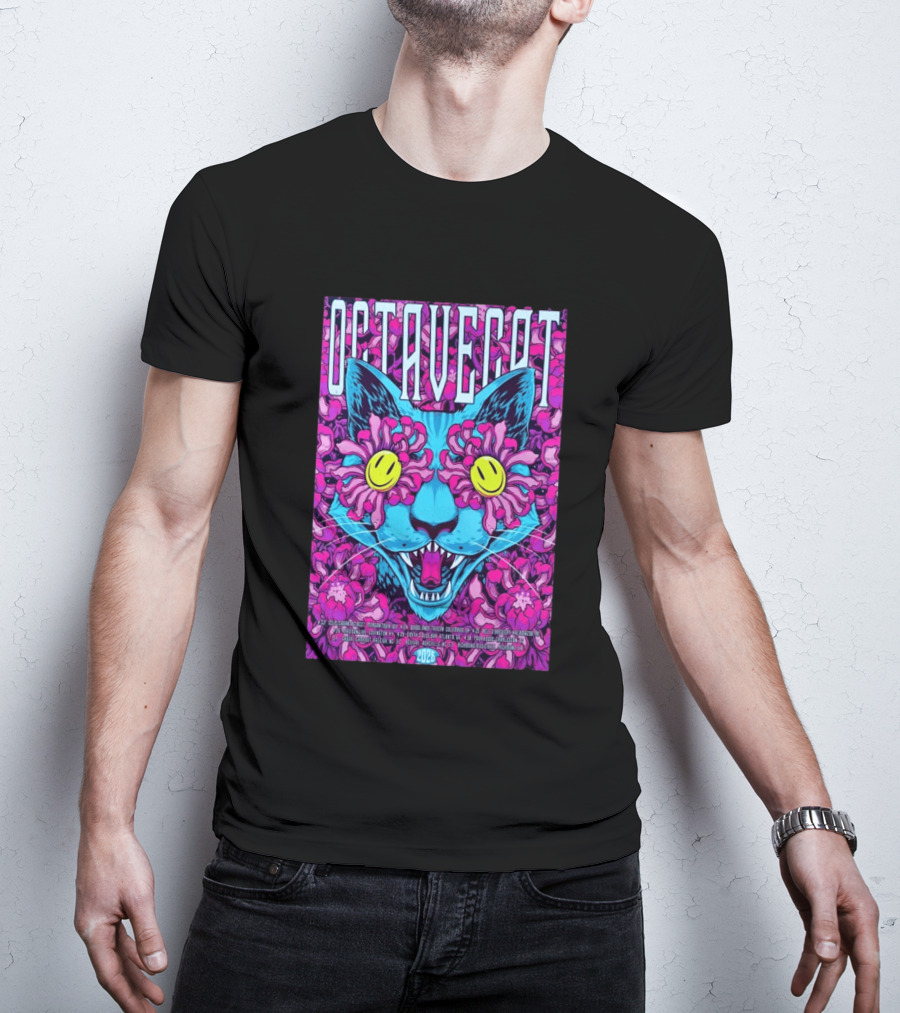 Octave Cat 2026 Psychedelic Spring Tour Dates Floral Cat T-Shirt