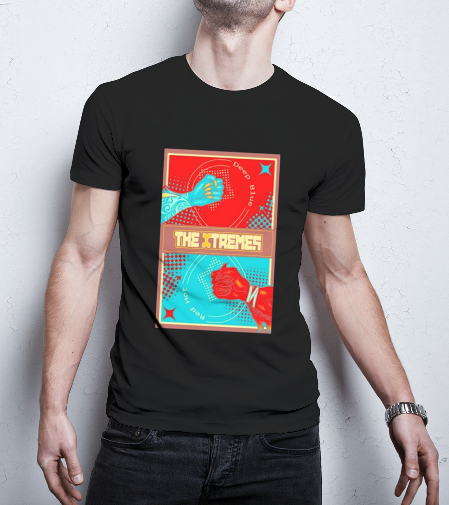 The Xtremes Deep Blue Red Hot Fist Bump Duel Comic T-Shirt