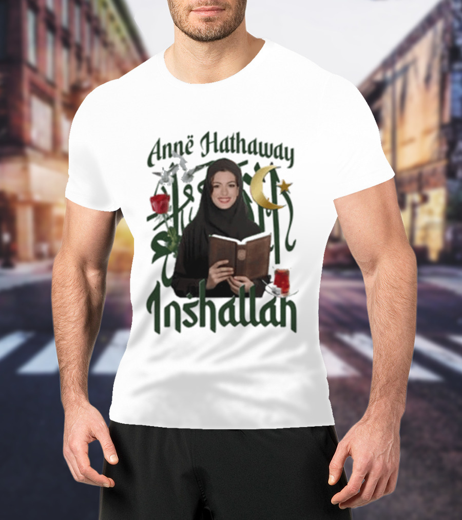 Anne Hathaway Inshallah Book Crescent Moon Tea T-Shirt