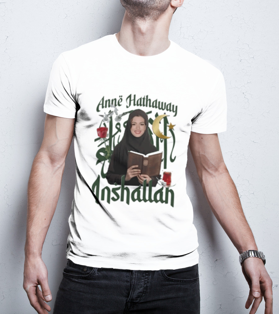 Anne Hathaway Inshallah Book Crescent Moon Tea T-Shirt