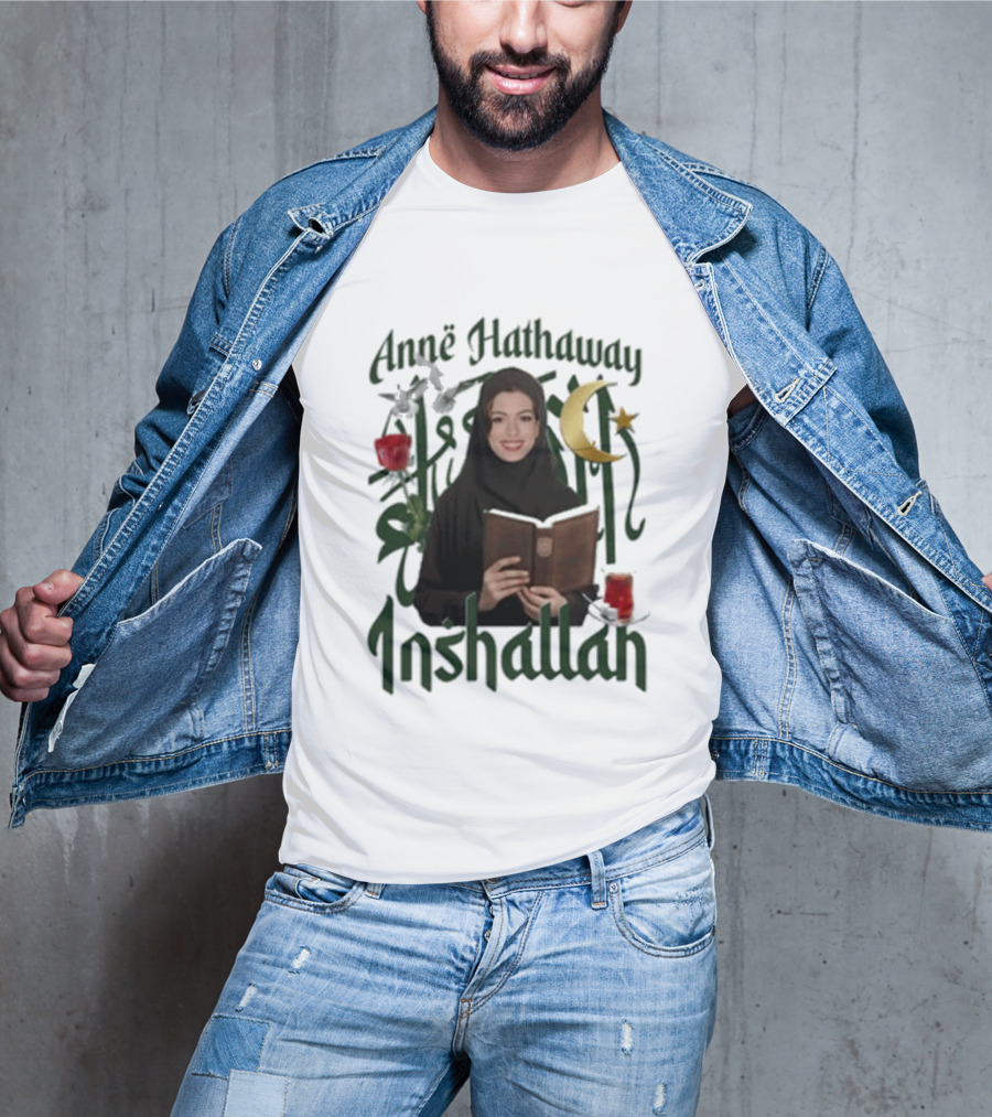 Anne Hathaway Inshallah Book Crescent Moon Tea T-Shirt