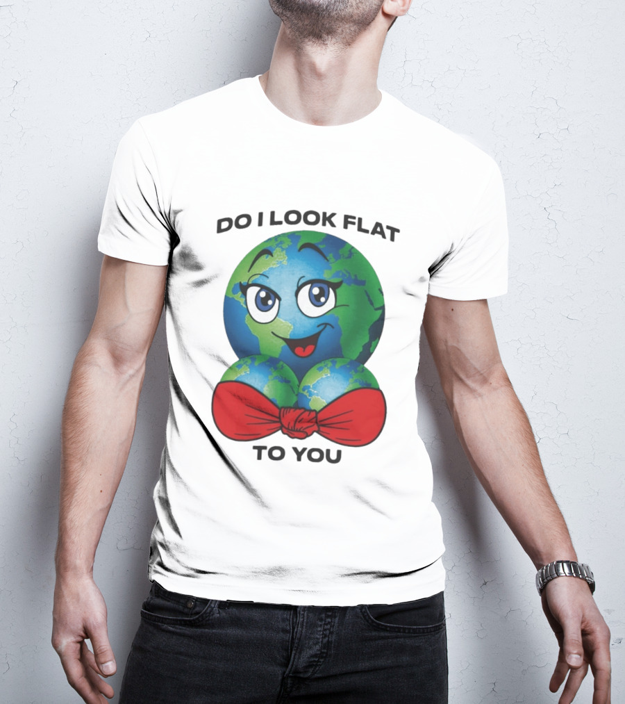 Do I Look Flat To You Earth Cartoon With Red Bowtie T-Shirt