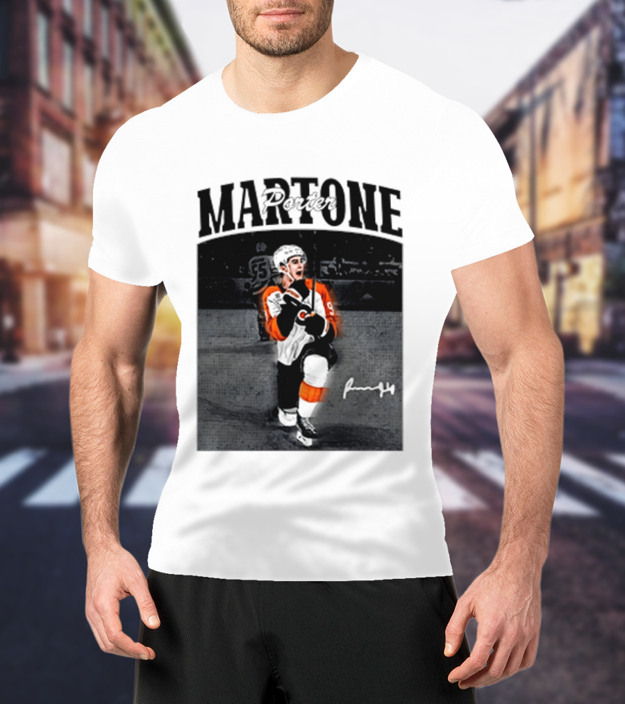 Porter Martone Fly Hockey Celebration With Signature T-Shirt