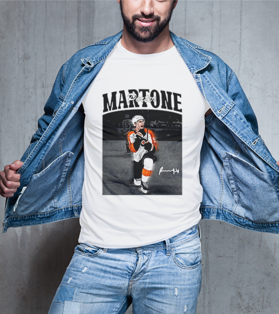 Porter Martone Fly Hockey Celebration With Signature T-Shirt