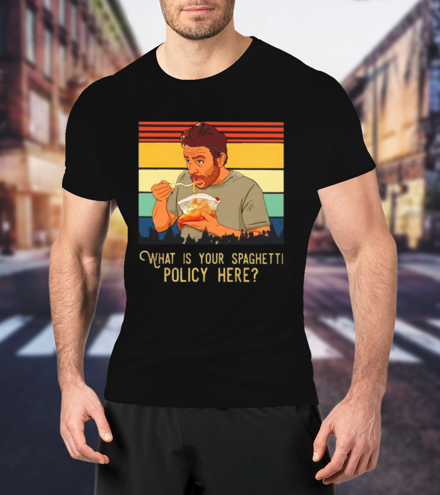 Charlie Eating Spaghetti With Retro Stripes What Is Your Spaghetti Policy Here T-Shirt