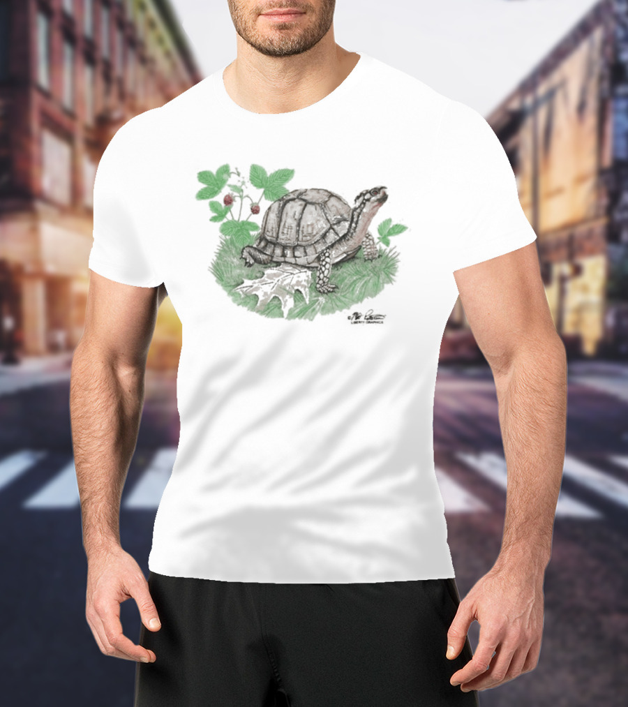 Naturet Turtle Among Berries And Greenery On Stone Base T-Shirt