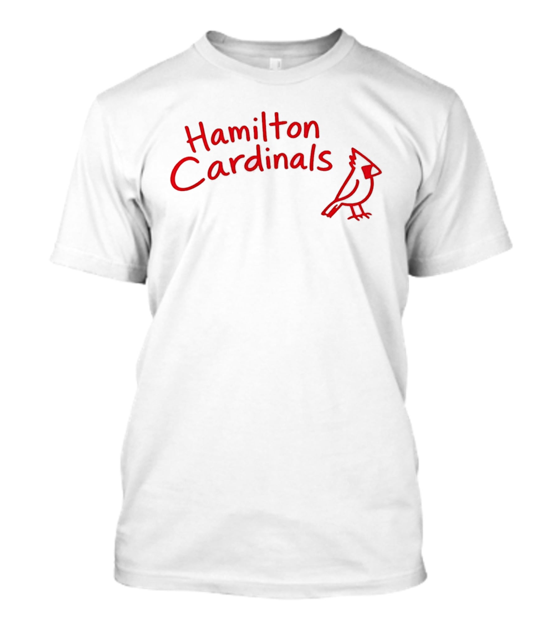 Hamilton Cardinals Red Text With Cardinal Drawing T-Shirt