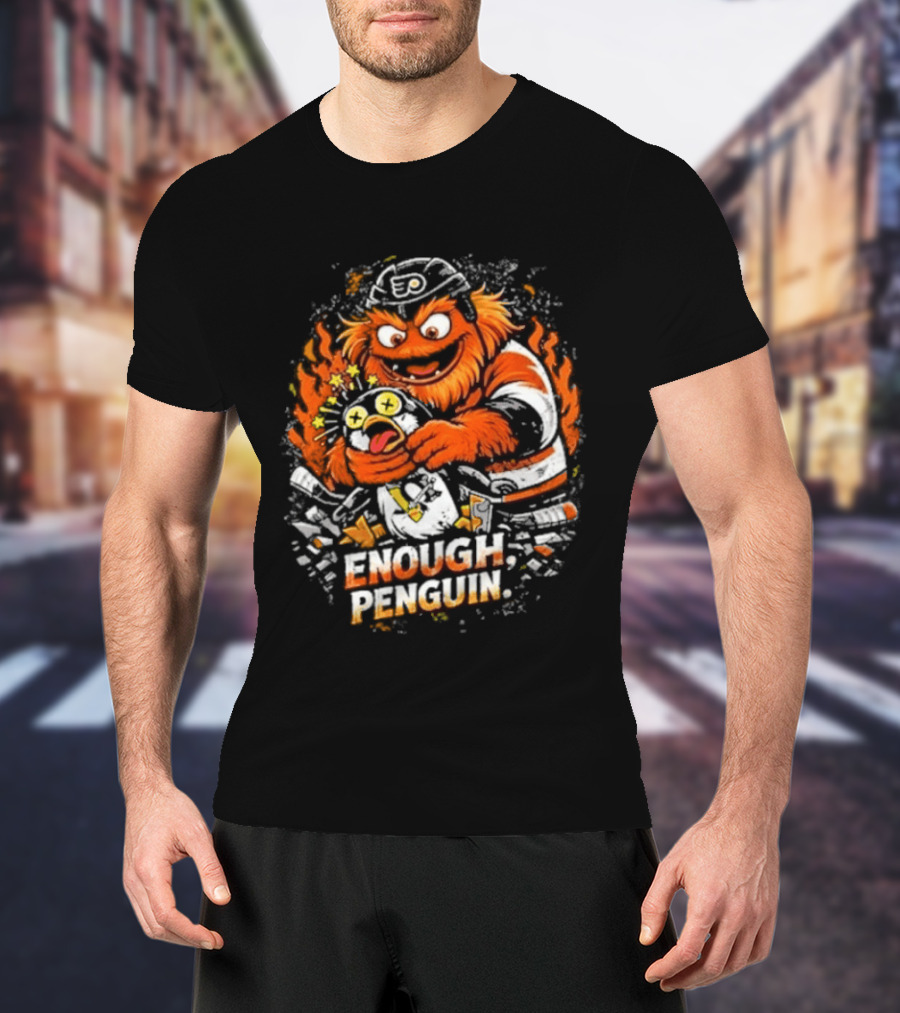 Gritty Enough Penguin Philadelphia Flyers Vs Penguins Retro Comic T-Shirt