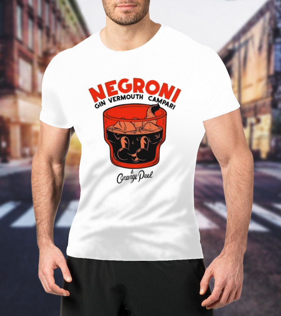 Negroni Gin Vermouth Campari With Orange Peel And Ice Retro Comic T-Shirt