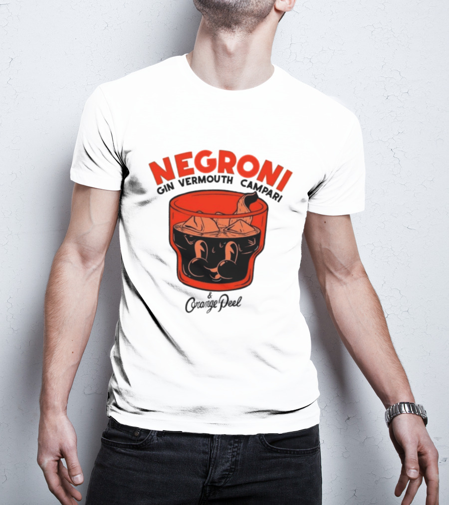 Negroni Gin Vermouth Campari With Orange Peel And Ice Retro Comic T-Shirt