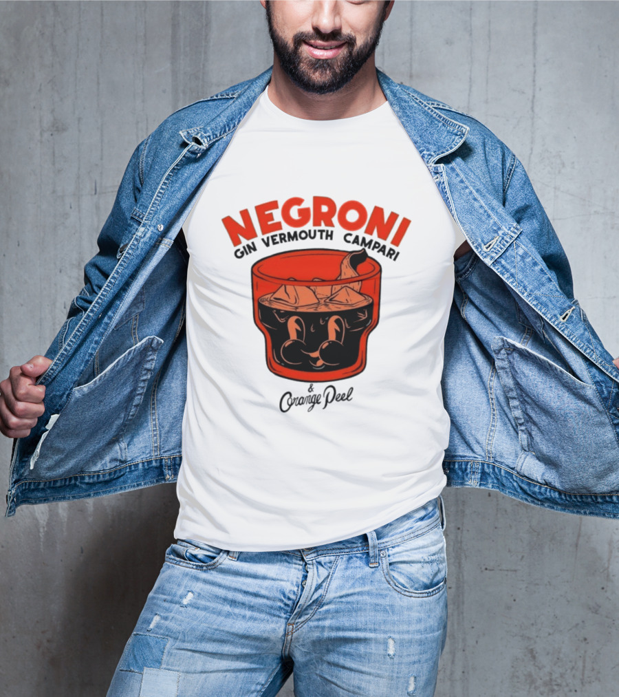 Negroni Gin Vermouth Campari With Orange Peel And Ice Retro Comic T-Shirt