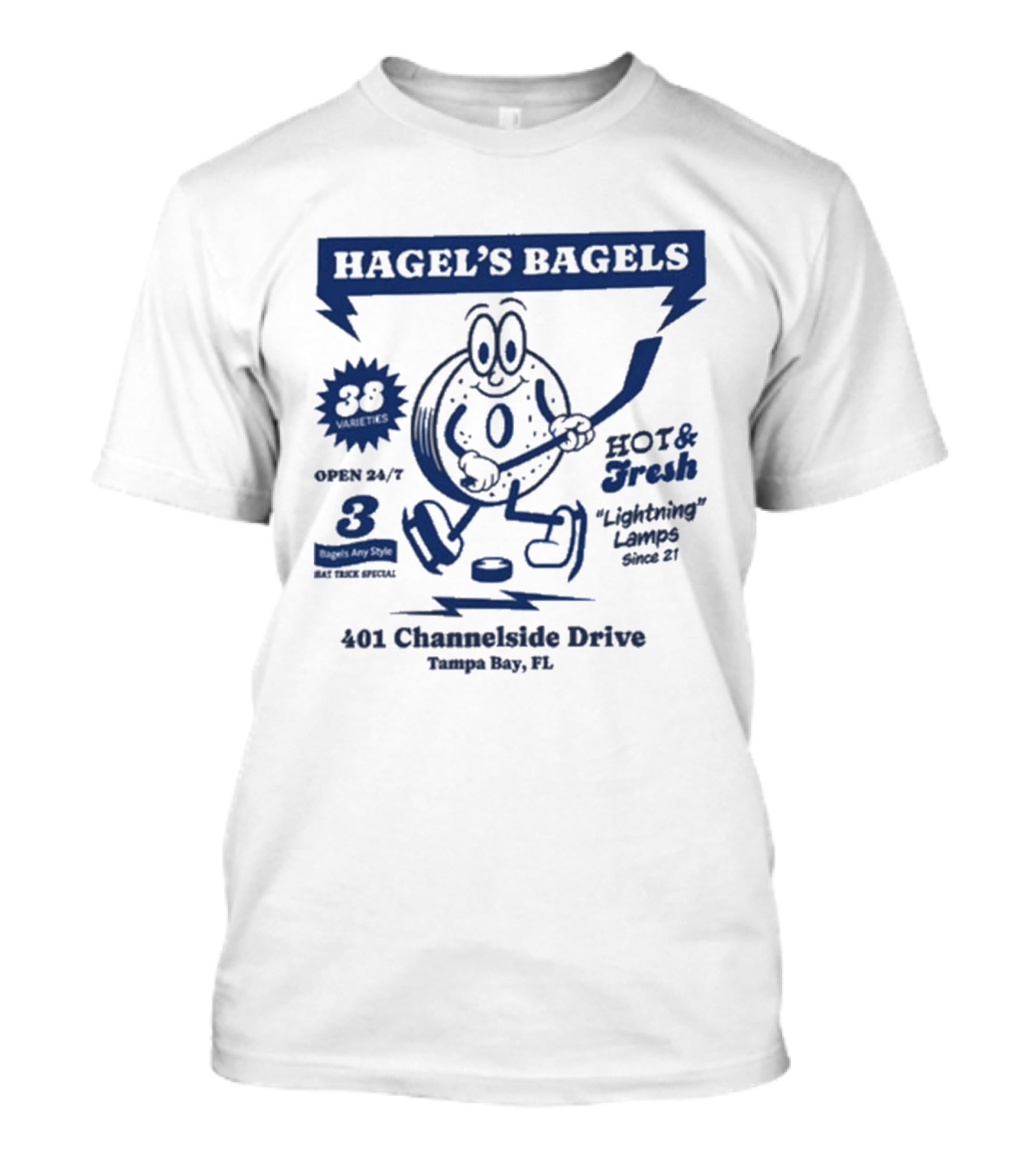 Hagel's Bagels Hockey Tampa Bay Lightning Lauro 401 Channelside Drive T-Shirt
