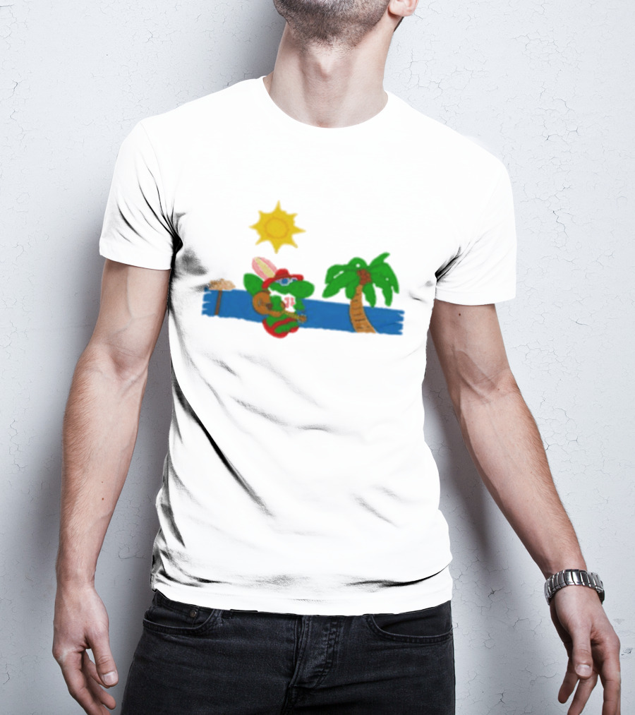 Jimmy Buffett Gator With Guitar By Palm Tree And Sun T-Shirt