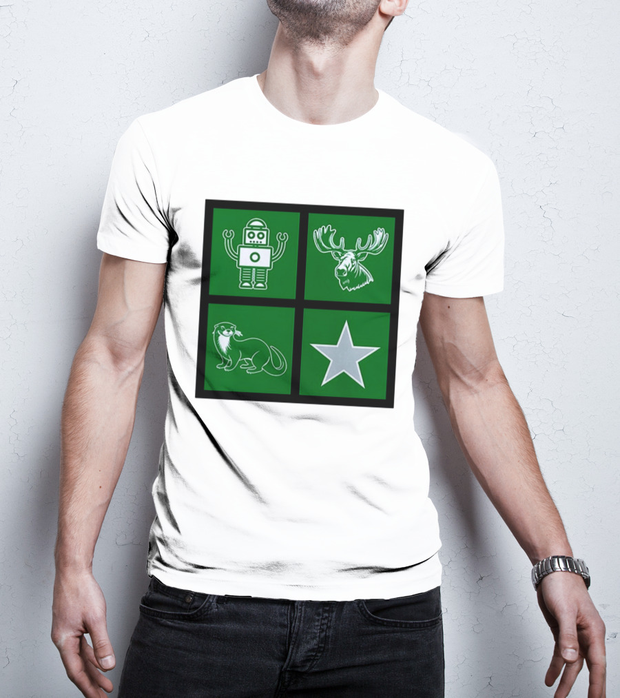 Robot Moose Otter Star Quadrant On Green T-Shirt