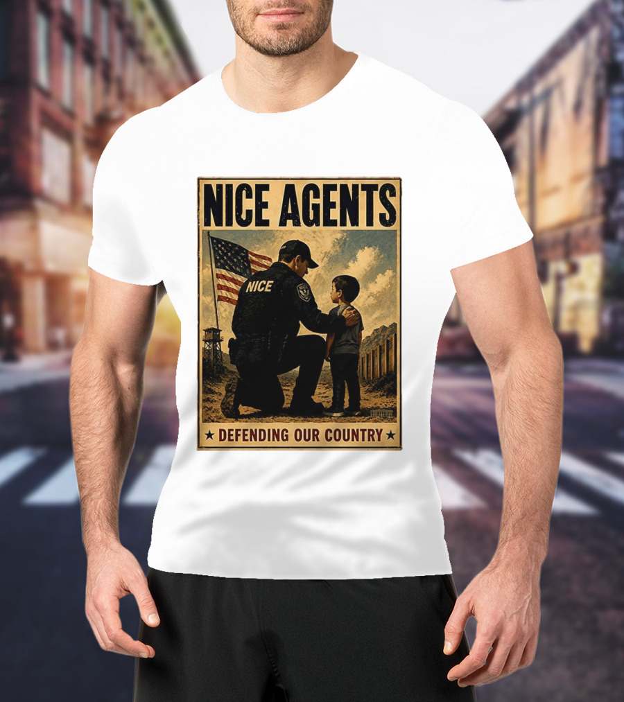 Nice Agents Defending Our Country Flag Patch Officer And Child T-Shirt
