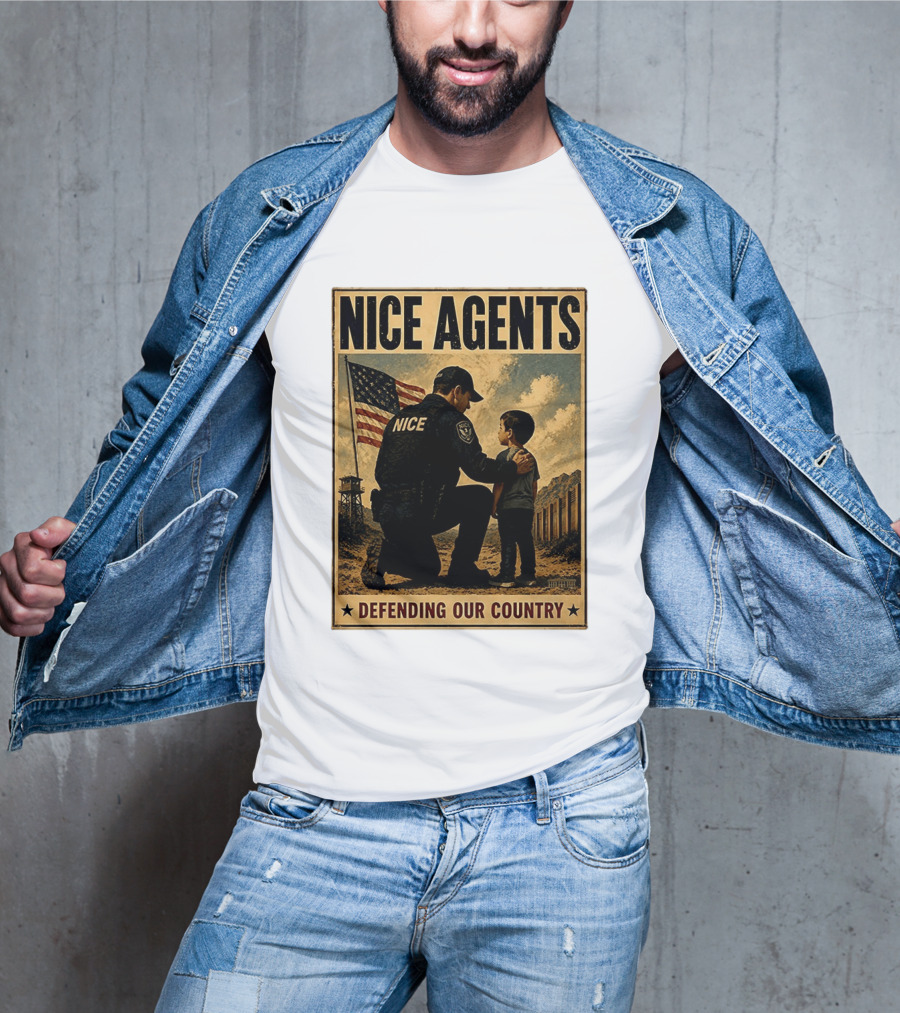 Nice Agents Defending Our Country Flag Patch Officer And Child T-Shirt