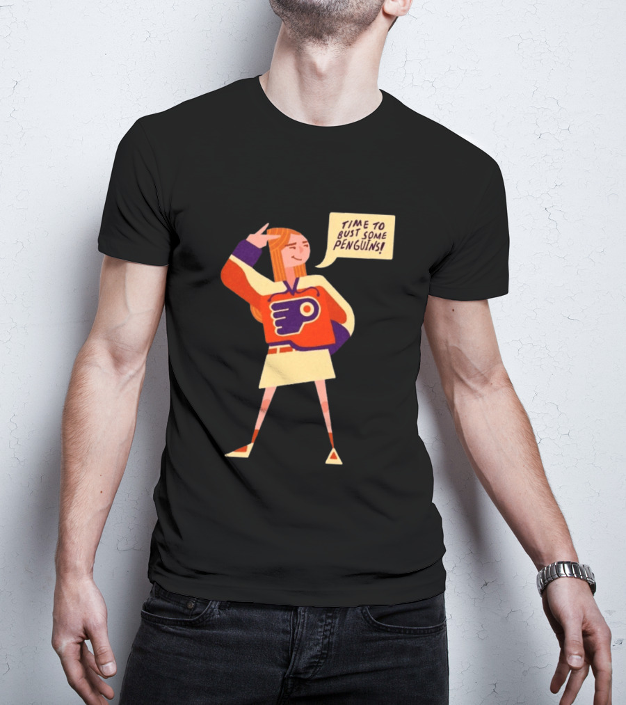 Philadelphia Flyers Time To Bust Some Penguins Retro Cartoon T-Shirt