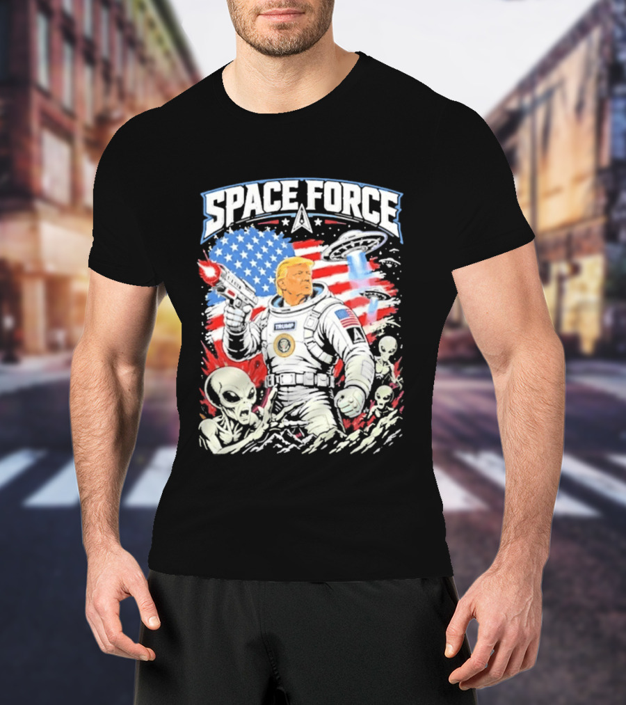 Space Force Trump Alien UFO America Flag Astronaut T-Shirt