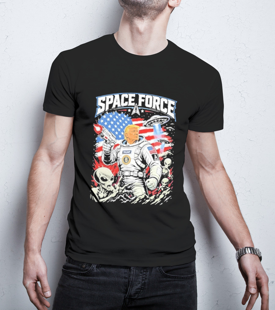 Space Force Trump Alien UFO America Flag Astronaut T-Shirt