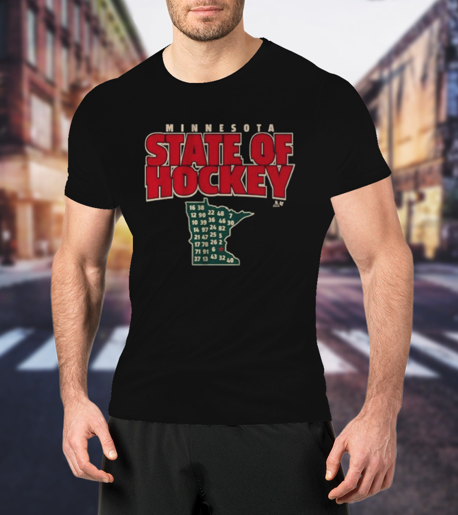 Minnesota State Of Hockey Wild Numbers Map T-Shirt