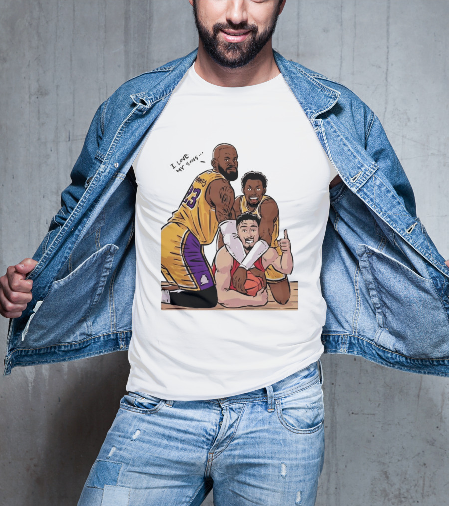 Lebron James Lakers Family Bronny Sengun Cartoon Basketball Scene T-Shirt