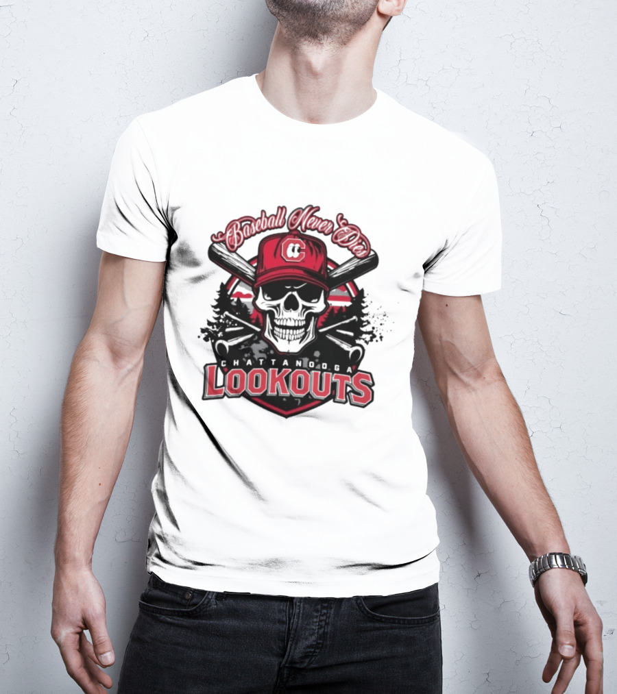 Chattanooga Lookouts Twisted River Skull Bats T-Shirt
