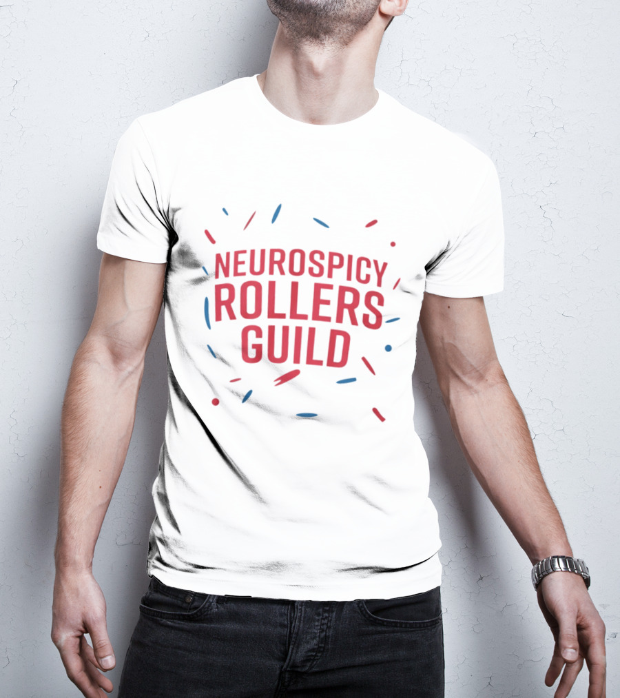 Neurospicy Rollers Guild Colorful Text Design With Red And Blue Accents T-Shirt