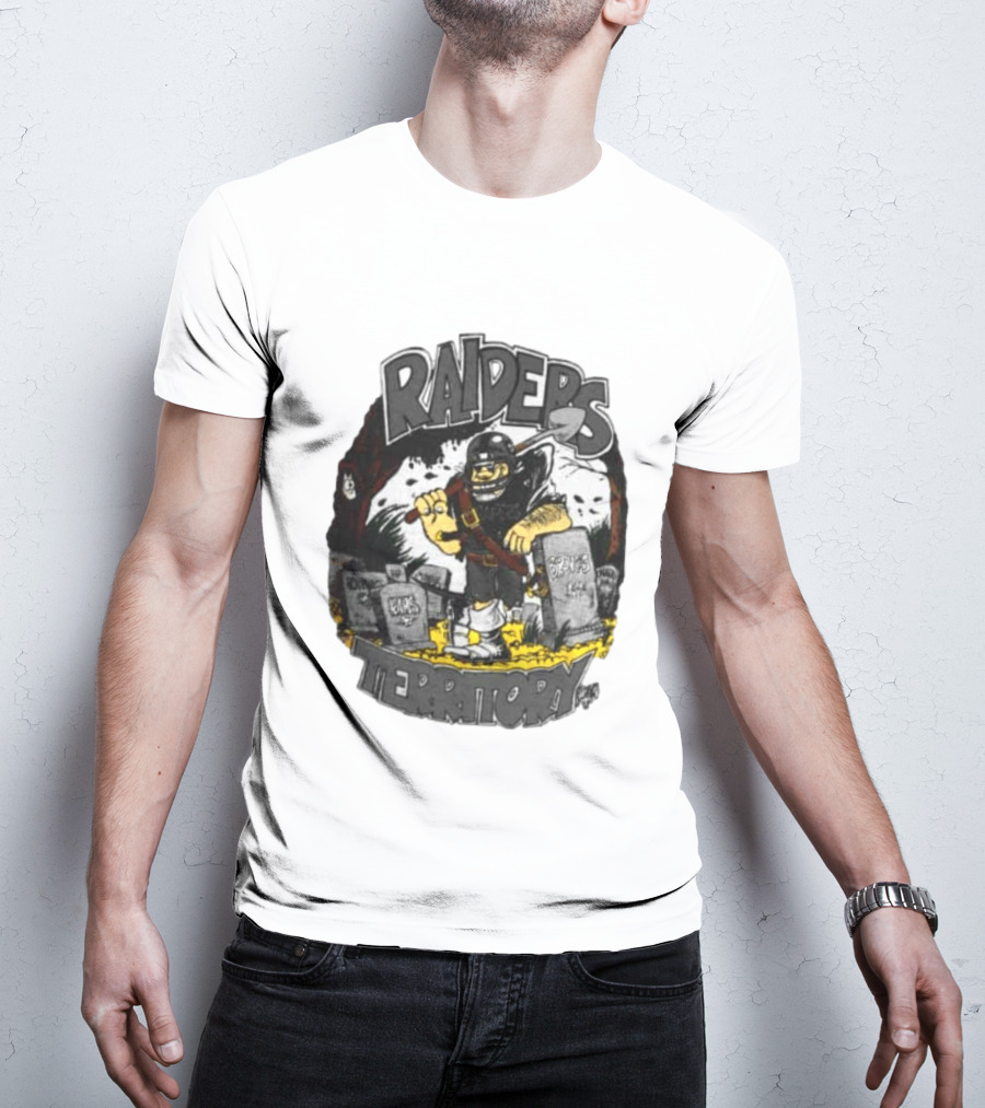 Raiders Territory Cartoon Character With Shovel And Tombstones T-Shirt
