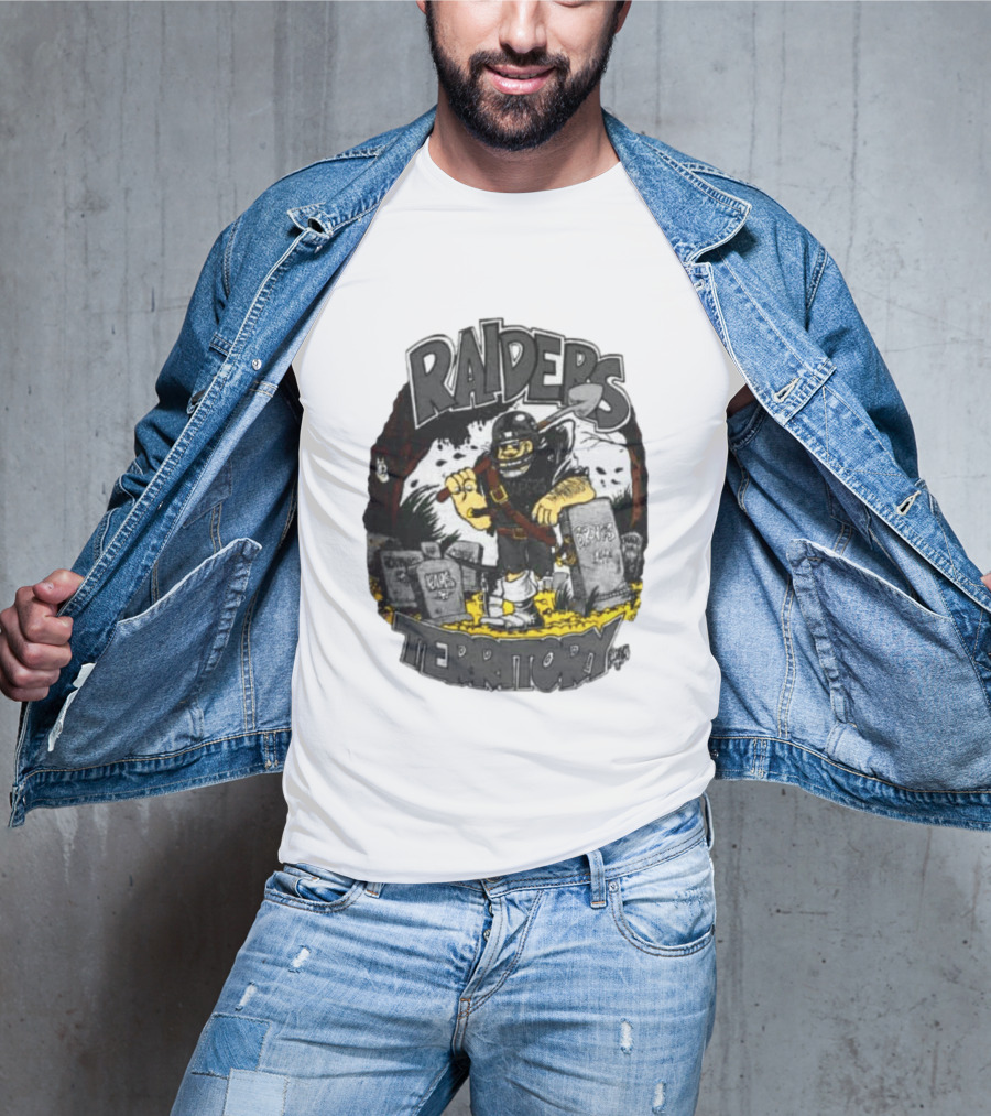 Raiders Territory Cartoon Character With Shovel And Tombstones T-Shirt