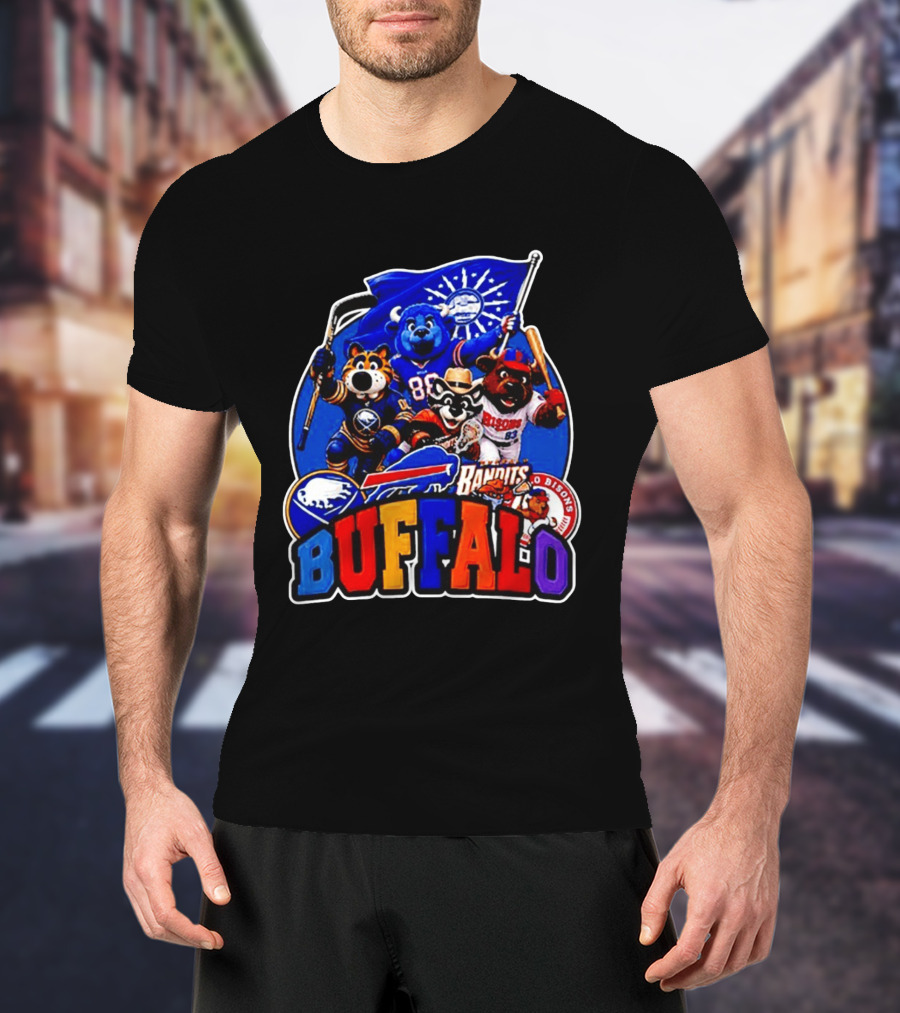 Buffalo Sabres Bills Bandits Bisons Mascot Squad T-Shirt