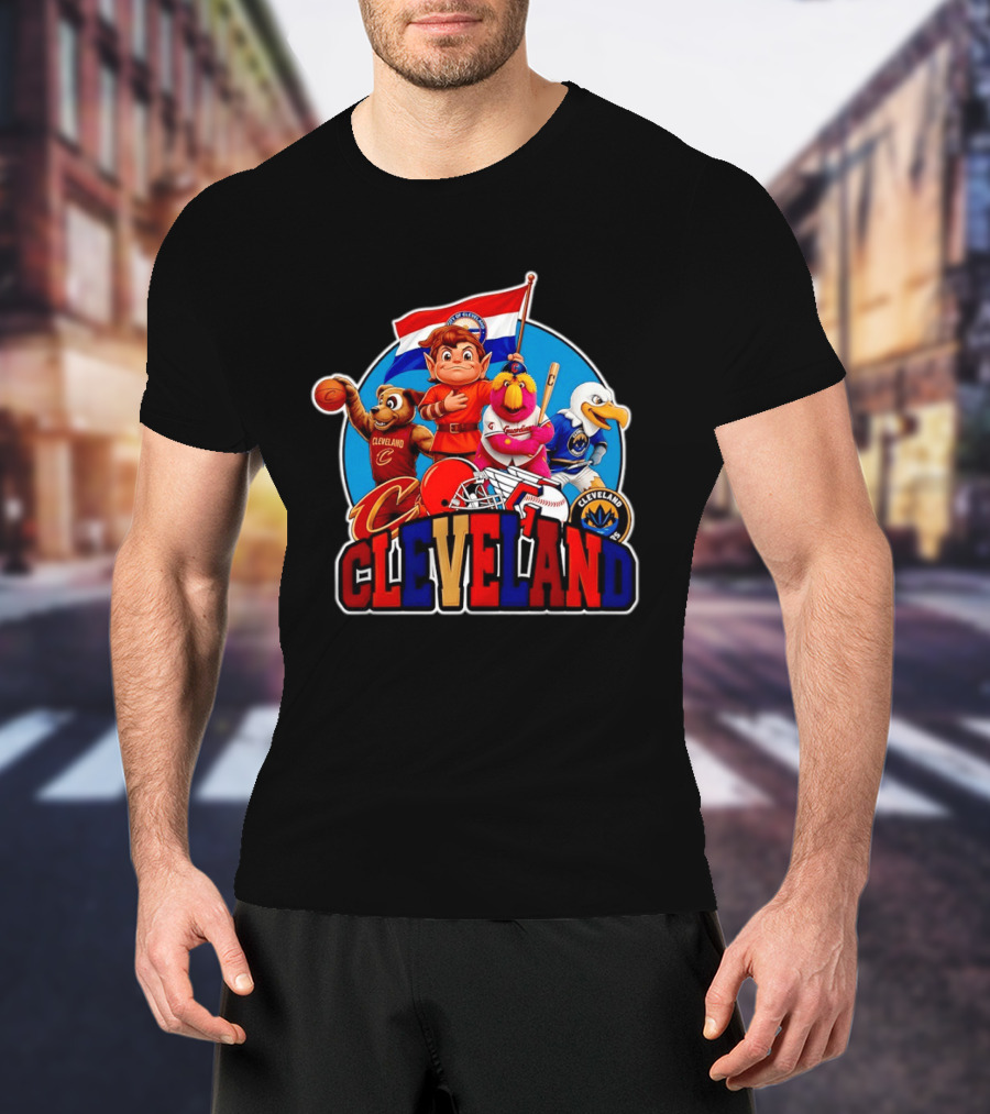 Cleveland City Mascots Cavaliers Guardians Browns Blue Jackets T-Shirt