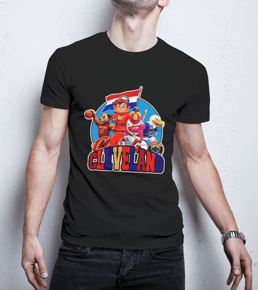 Cleveland City Mascots Cavaliers Guardians Browns Blue Jackets T-Shirt