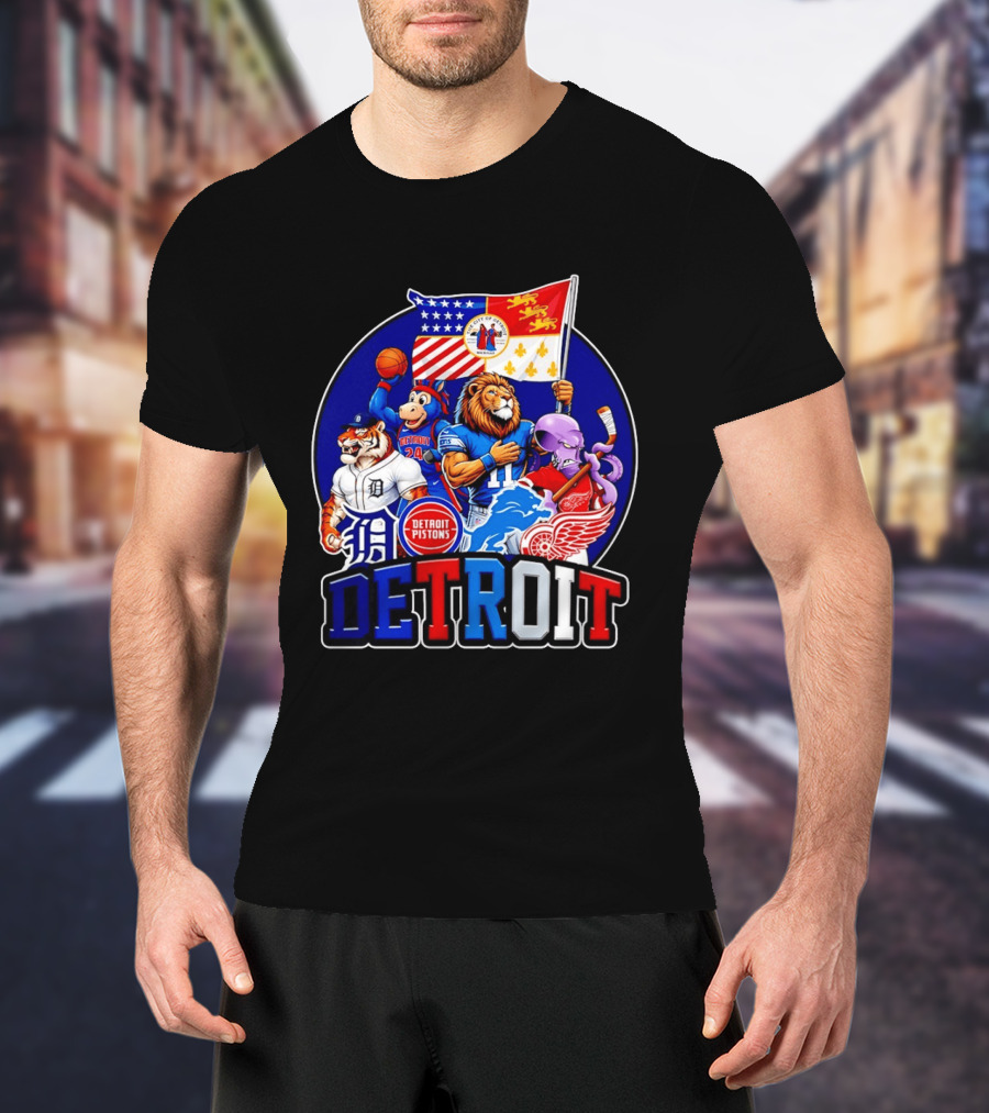 Detroit Pistons Tigers Lions Red Wings City Of Detroit Sports Mascots T-Shirt