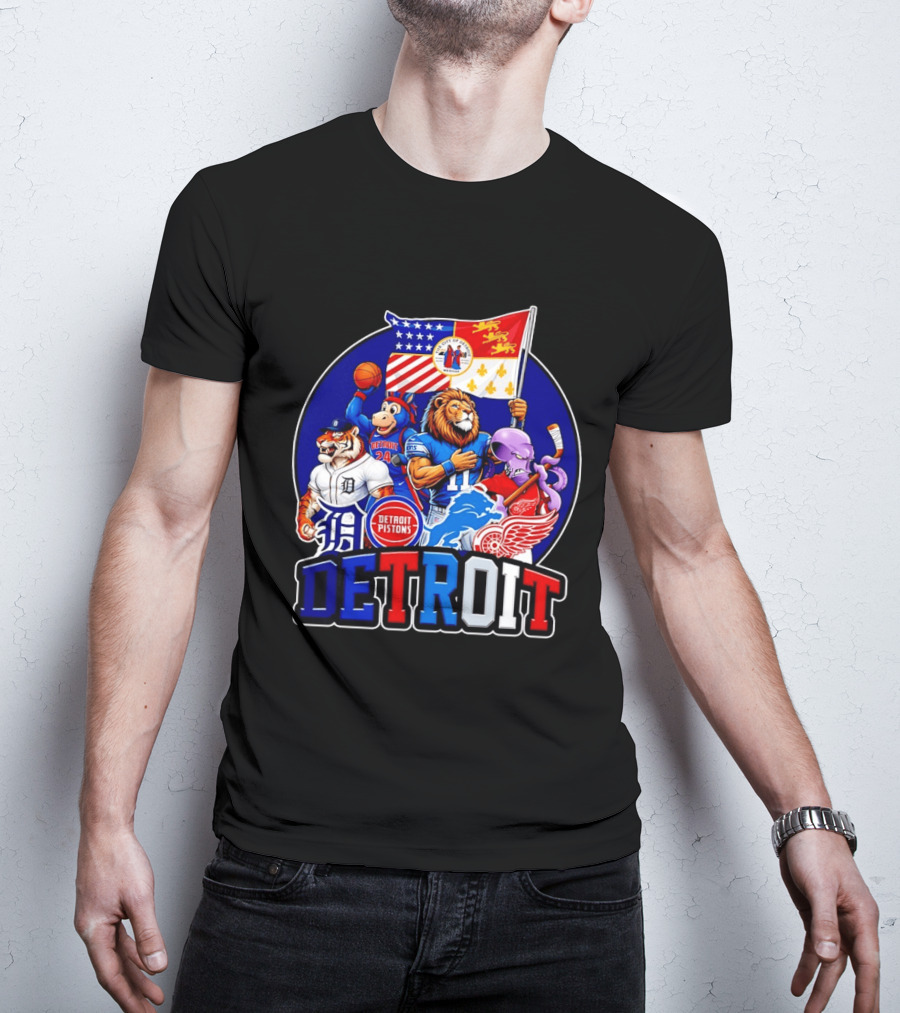 Detroit Pistons Tigers Lions Red Wings City Of Detroit Sports Mascots T-Shirt
