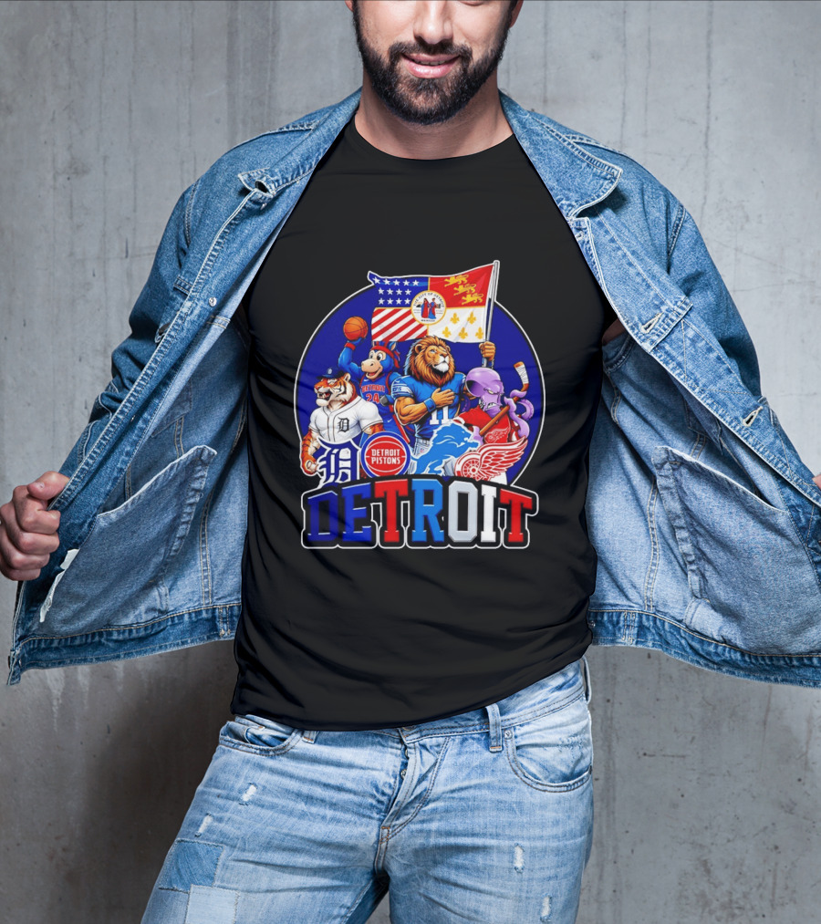 Detroit Pistons Tigers Lions Red Wings City Of Detroit Sports Mascots T-Shirt