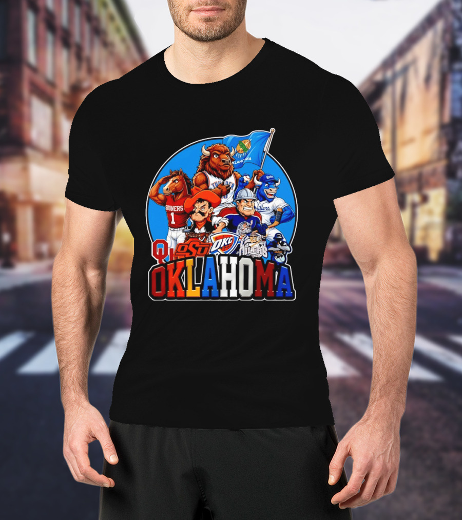 Oklahoma Sooners OSU OKC Thunder Drillers Oilers Mascots Collection T-Shirt