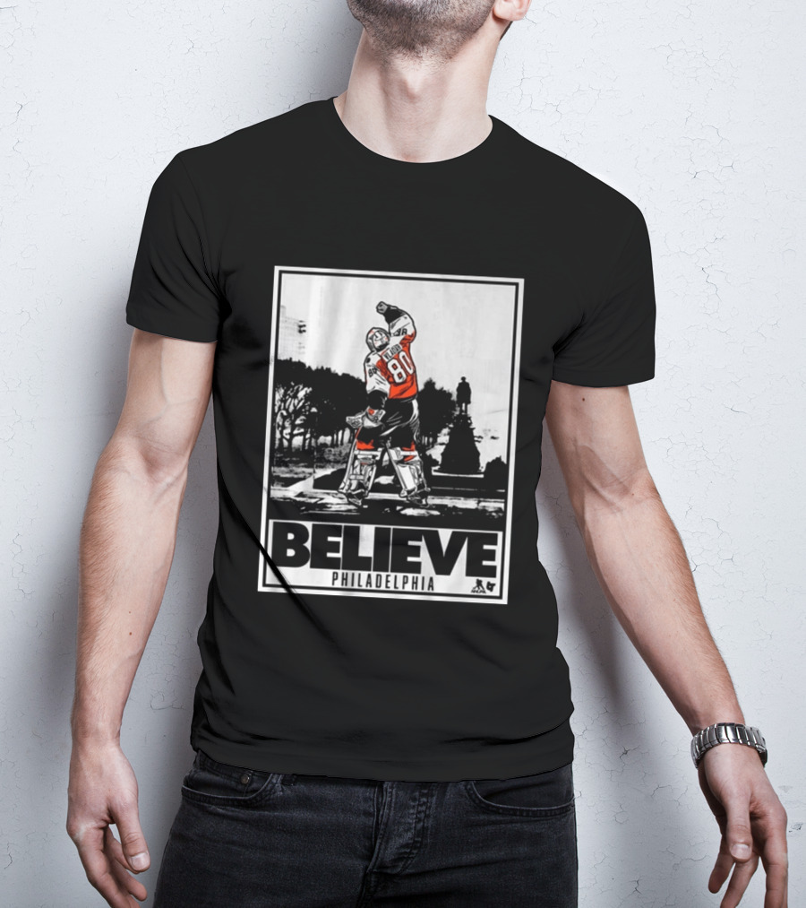 Dan Vladar 80 Jersey Believe Philadelphia Statue Hockey Scene T-Shirt