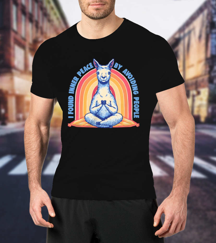 I Found Inner Peace By Avoiding People Meditating Llama Rainbow T-Shirt