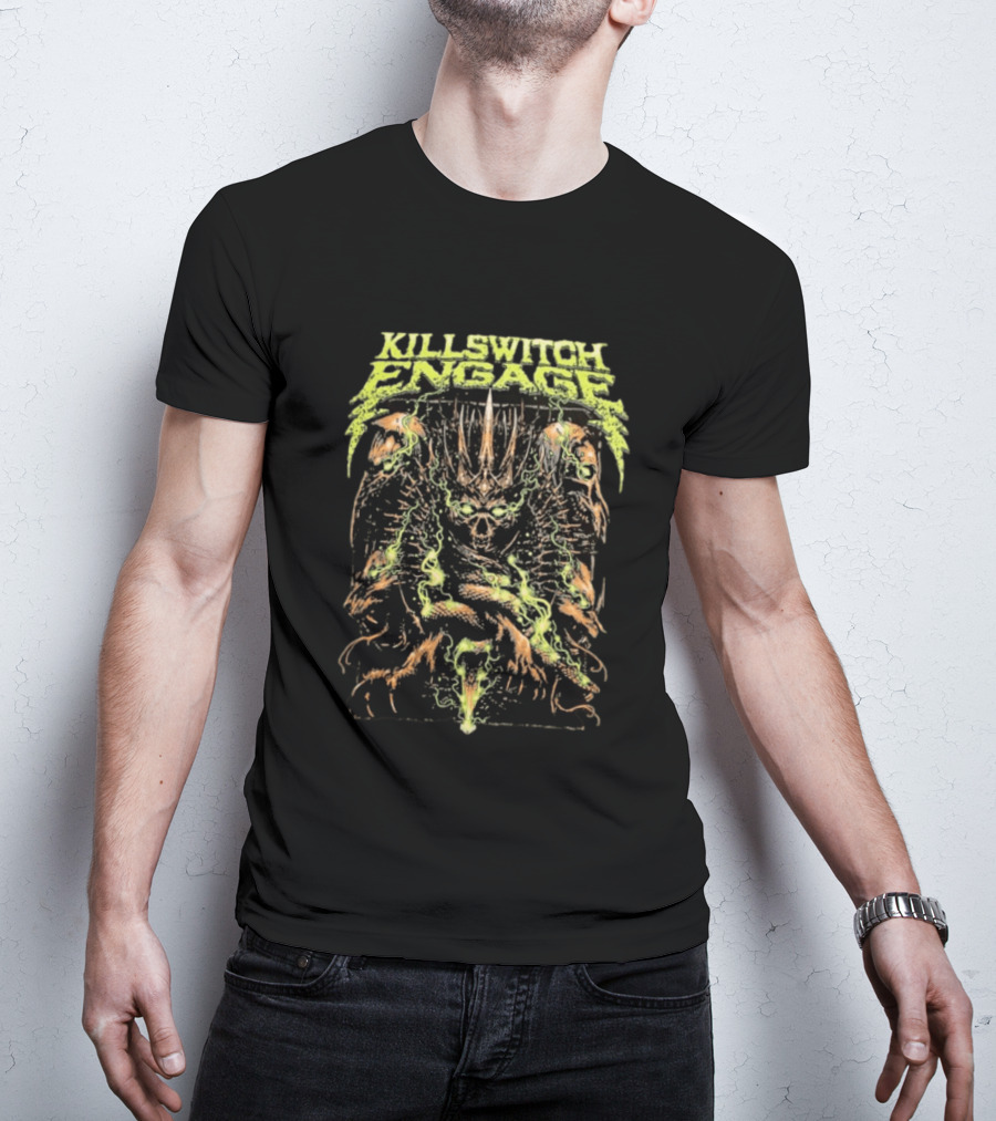 Killswitch Engage Skullcrown Spiked Skull With Green Flames T-Shirt